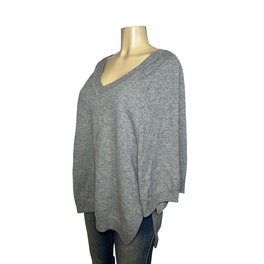 St. John Women Gray 100% Cashmere V-Neck Short Sleeve Poncho Sweater Size L
